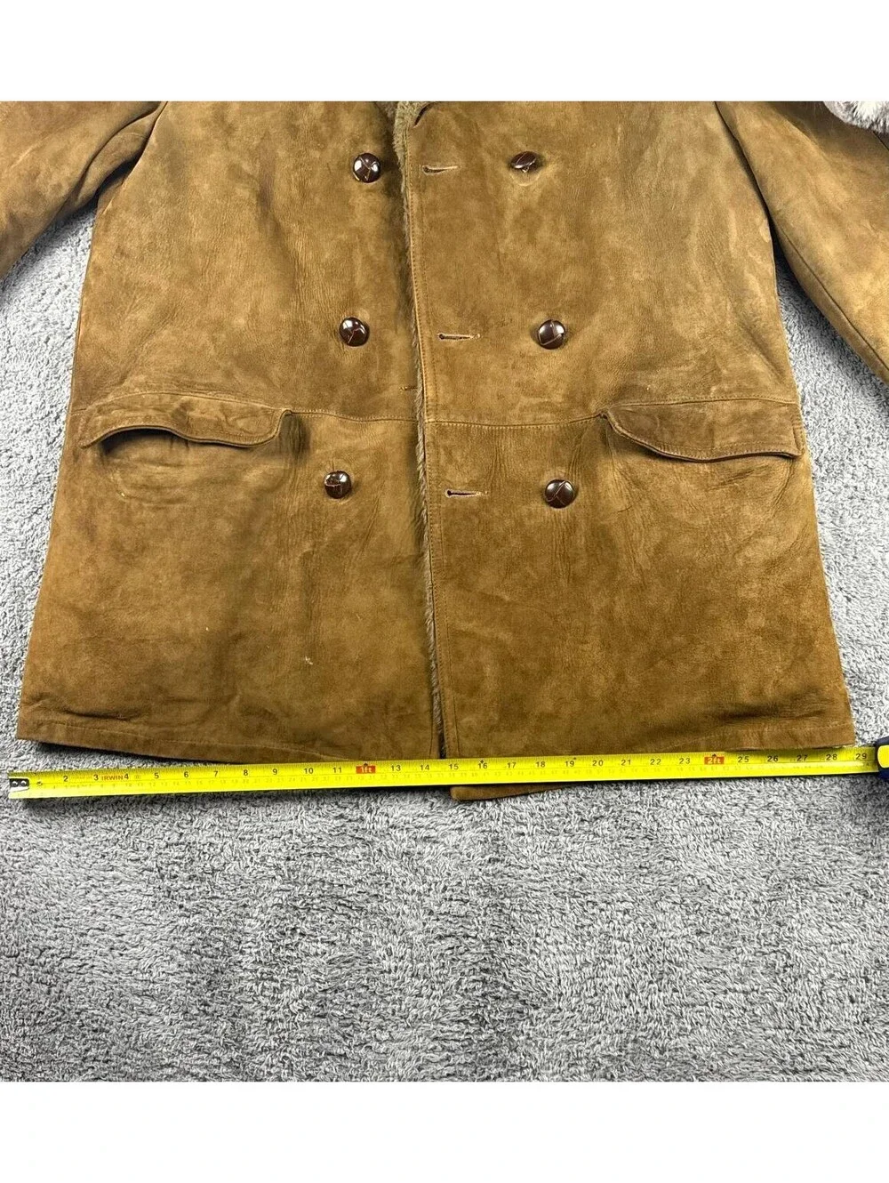 Vintage Lakeland Shearling Leather Coat Mens 42 Brown Fur Lined Jacket